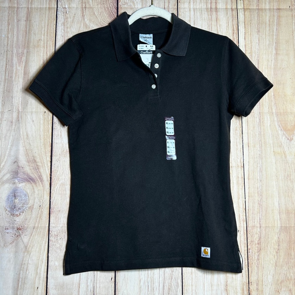 New Carhartt Polo Shirt Girl XL Brown Short Sleeve Cotton Pique Workwear Utility